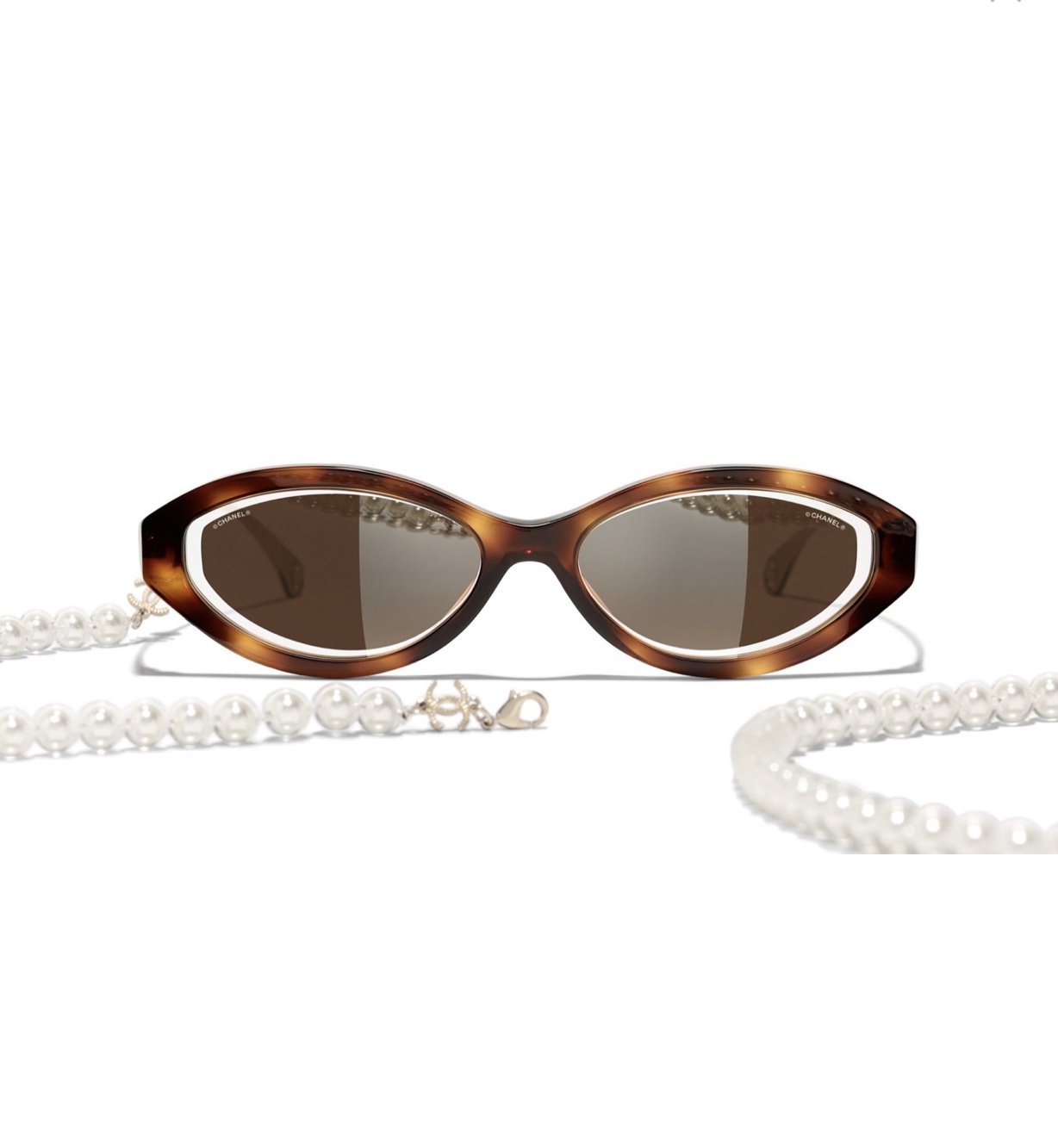 CHANEL Oval Removable Pearl Chain Sunglasses 5424 Silver 892930